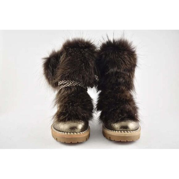 Christian Louboutin Fanny Flat Roche Fur Leather Lace Up Tie Combat Boot 37.5 - Picture 6 of 11